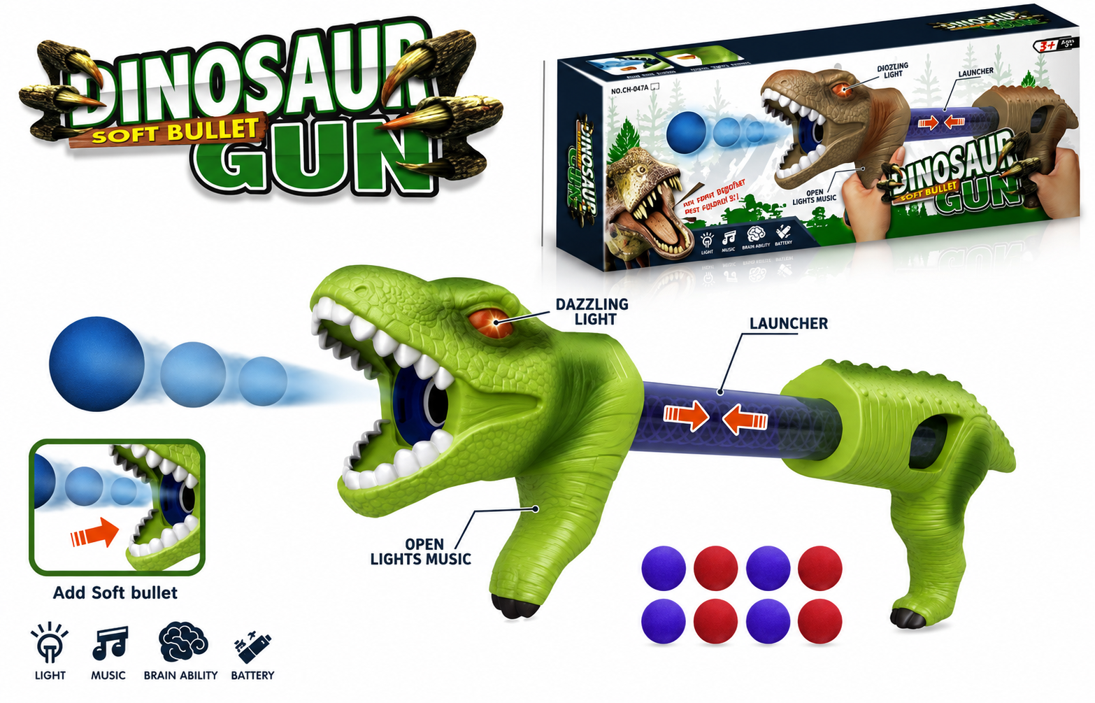 Dinosaur Dart Blaster Set with 8 Soft Darts