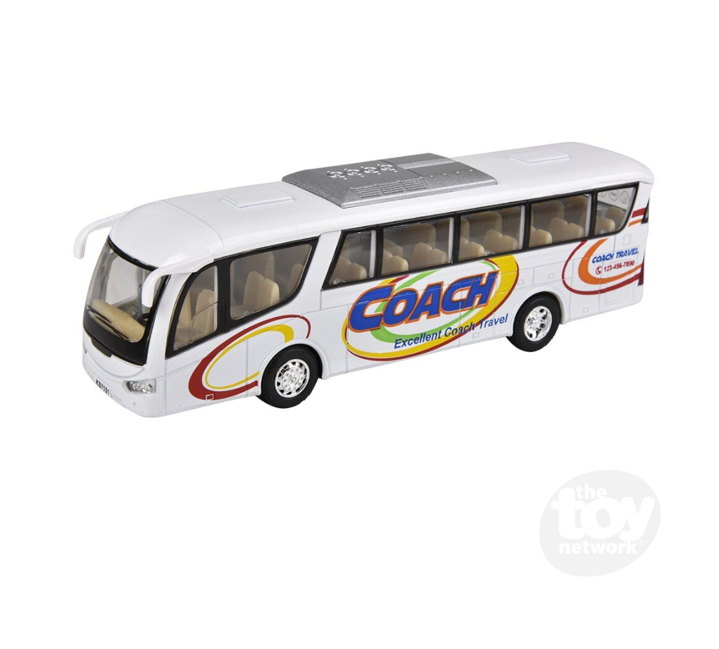 The Toy Network 7 Inch Die Cast Pull Back Coach Bus 1 Piece Random Color