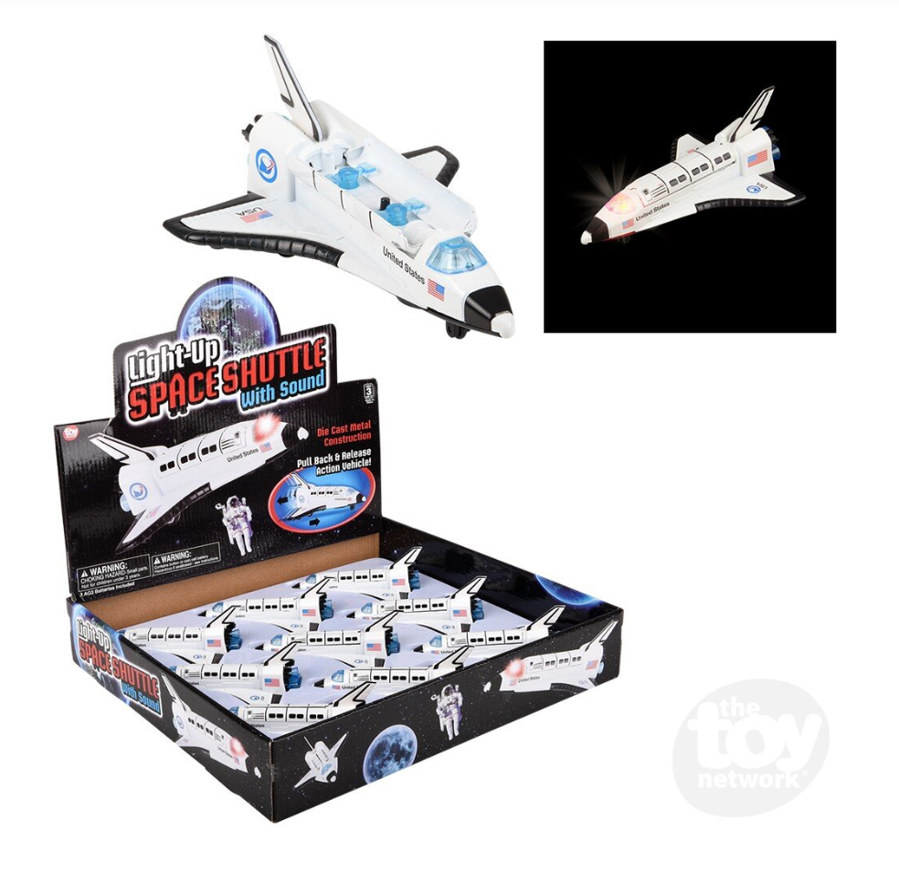 The Toy Network 6 Inch Die Cast Pull Back Space Shuttle with Lights