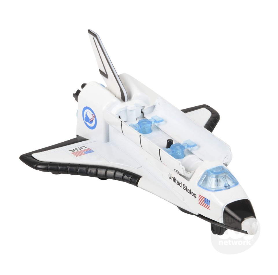 The Toy Network 6 Inch Die Cast Pull Back Space Shuttle with Lights
