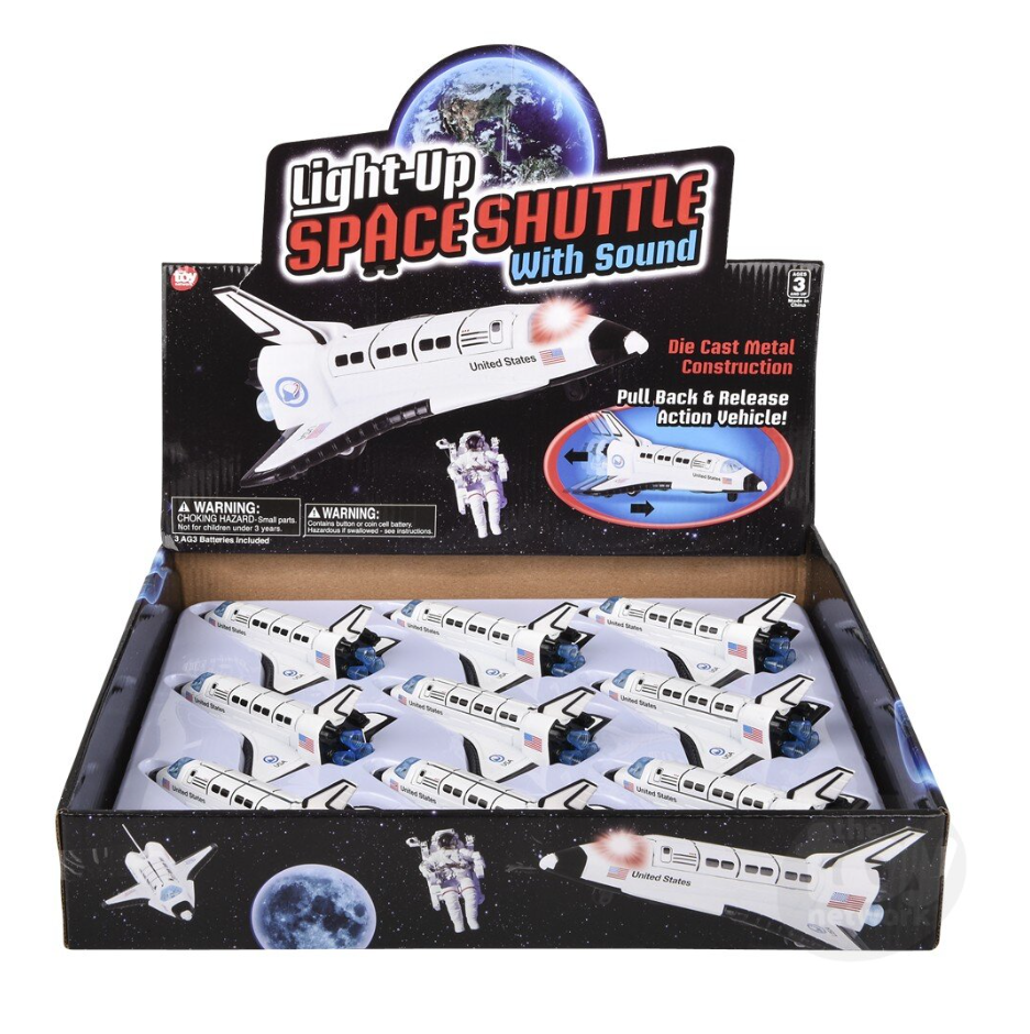 The Toy Network 6 Inch Die Cast Pull Back Space Shuttle with Lights