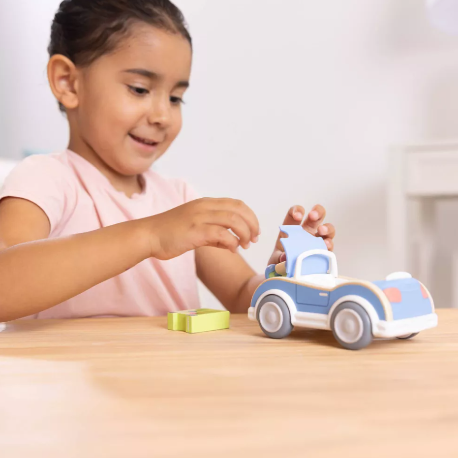 Melissa & Doug Cheery Lane Blue Car and Boy Figure 3 Piece Wooden Playset