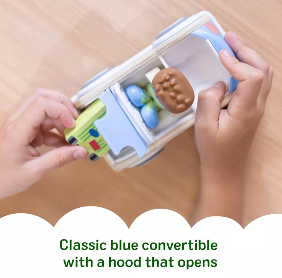 Melissa & Doug Cheery Lane Blue Car and Boy Figure 3 Piece Wooden Playset