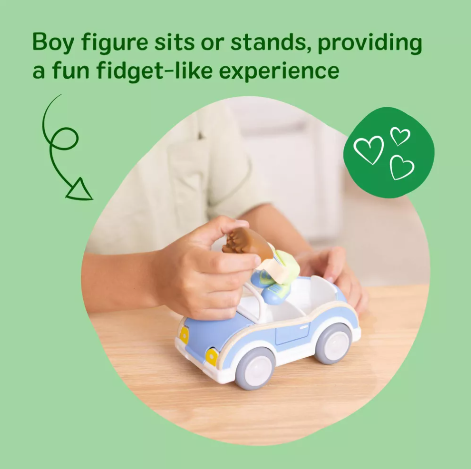 Melissa & Doug Cheery Lane Blue Car and Boy Figure 3 Piece Wooden Playset