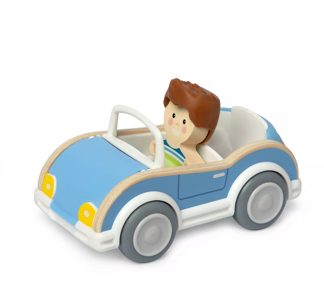 Melissa & Doug Cheery Lane Blue Car and Boy Figure 3 Piece Wooden Playset