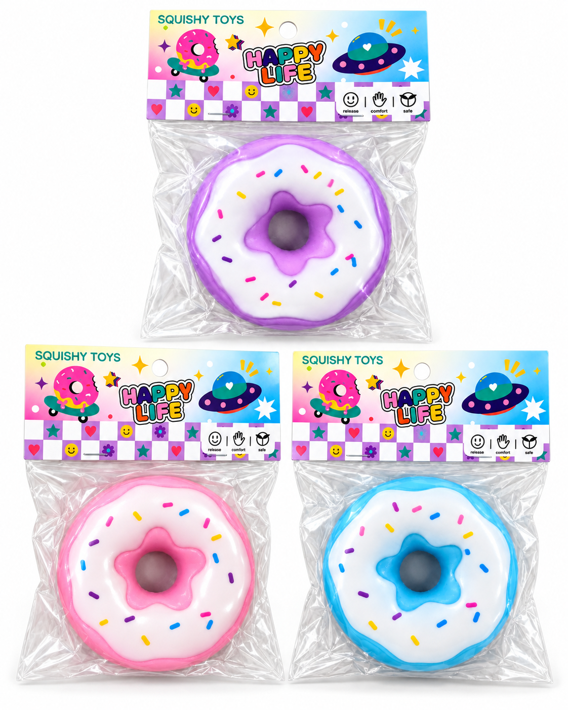 Happy Life Donut Squishy Toy 1 Piece Random Color