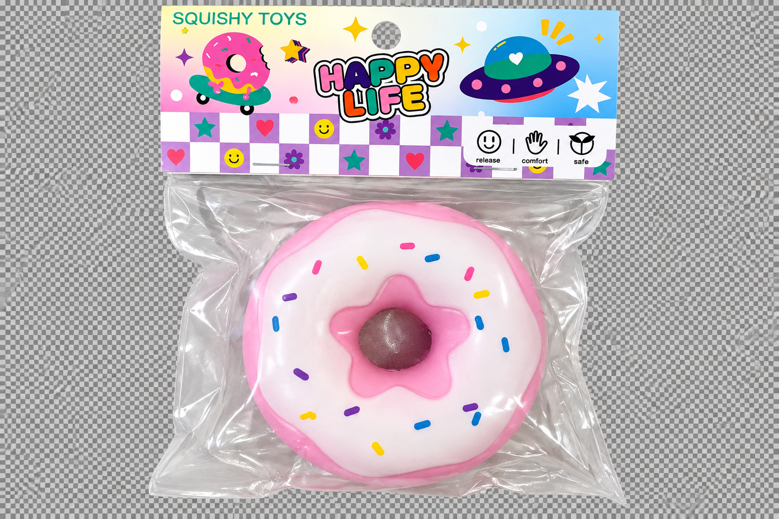 Happy Life Donut Squishy Toy 1 Piece Random Color