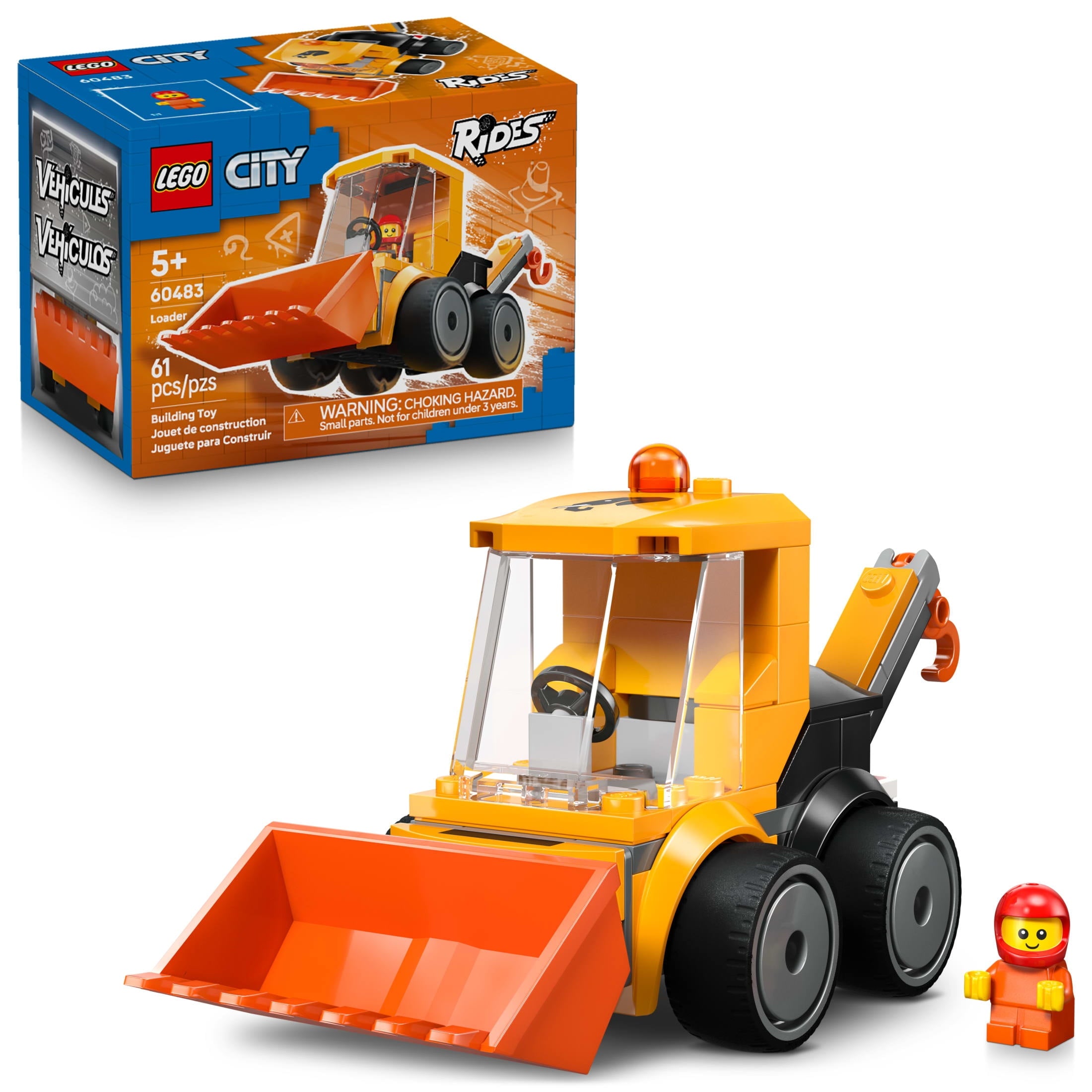 LEGO City Rides – Construction Loader Building Toy for Kids - Pretend Play Set for Boys & Girls, Ages 5+ - Construction Toy W/Backhoe, Loader Bucket, & Minifigure - Gift Idea for Birthdays - 60483