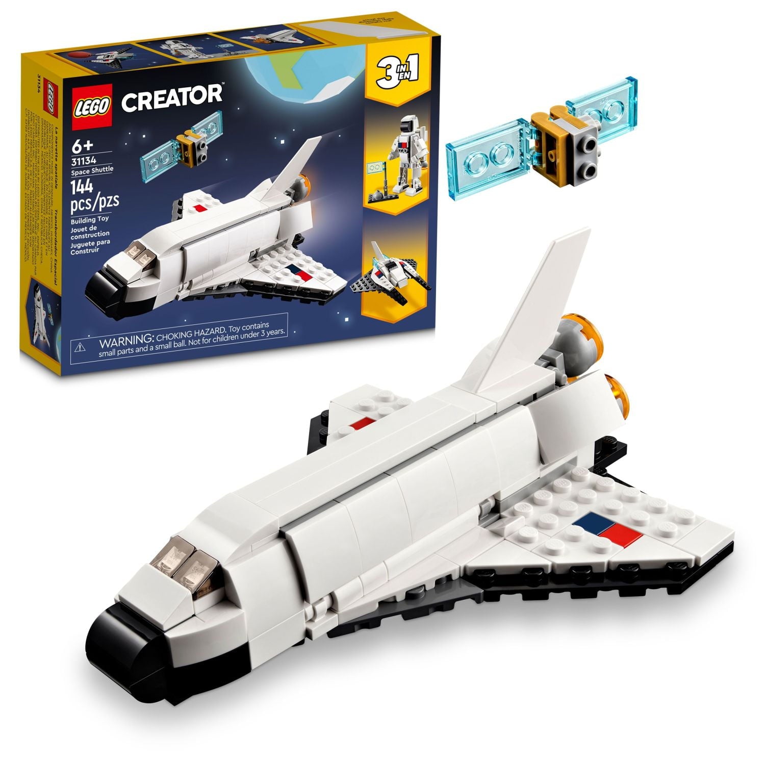 LEGO Creator 3 in 1 Space Shuttle Building Toy for Kids, Creative Gift Idea for Boys and Girls Ages 6 and Up, Build and Rebuild this Space Shuttle Toy into an Astronaut Figure or a Spaceship, 31134