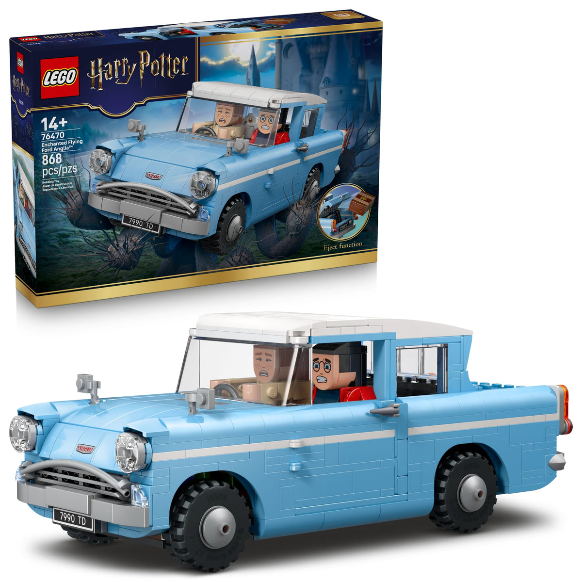 LEGO Harry Potter Enchanted Flying Ford Anglia Car Building Toy for Boys & Girls - Book Shelf & Bedroom Decor for Ages 14+ - W/Harry, Ron, & Hedwig Minifigures - Gift Idea for Birthdays - 76470