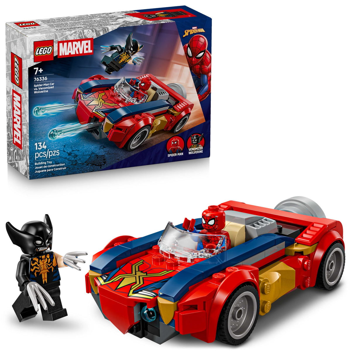 LEGO Marvel Spider-Man Car vs. Venomized Wolverine Building Toy for Boys & Girls - Super Hero & Villain Playset W/2 Marvel Minifigures - Gift Idea for Birthdays - Ages 7+ - 76336