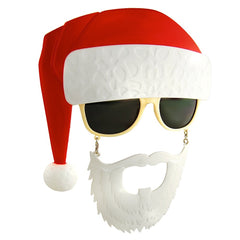 Sun-Staches Santa Christmas Costume Sunglasses with Red Hat and White Beard