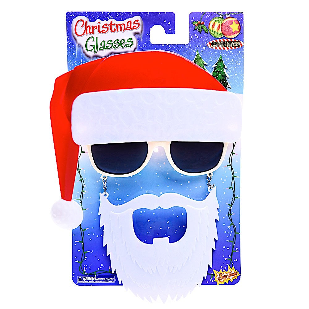 Sun-Staches Santa Christmas Costume Sunglasses with Red Hat and White Beard