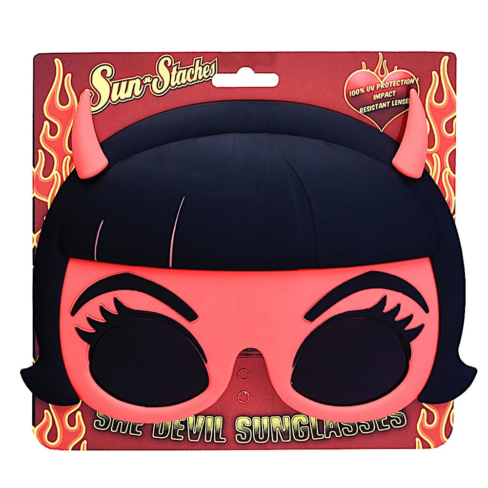 Sun-Staches Devil Girl Costume Sunglasses with Red Horns