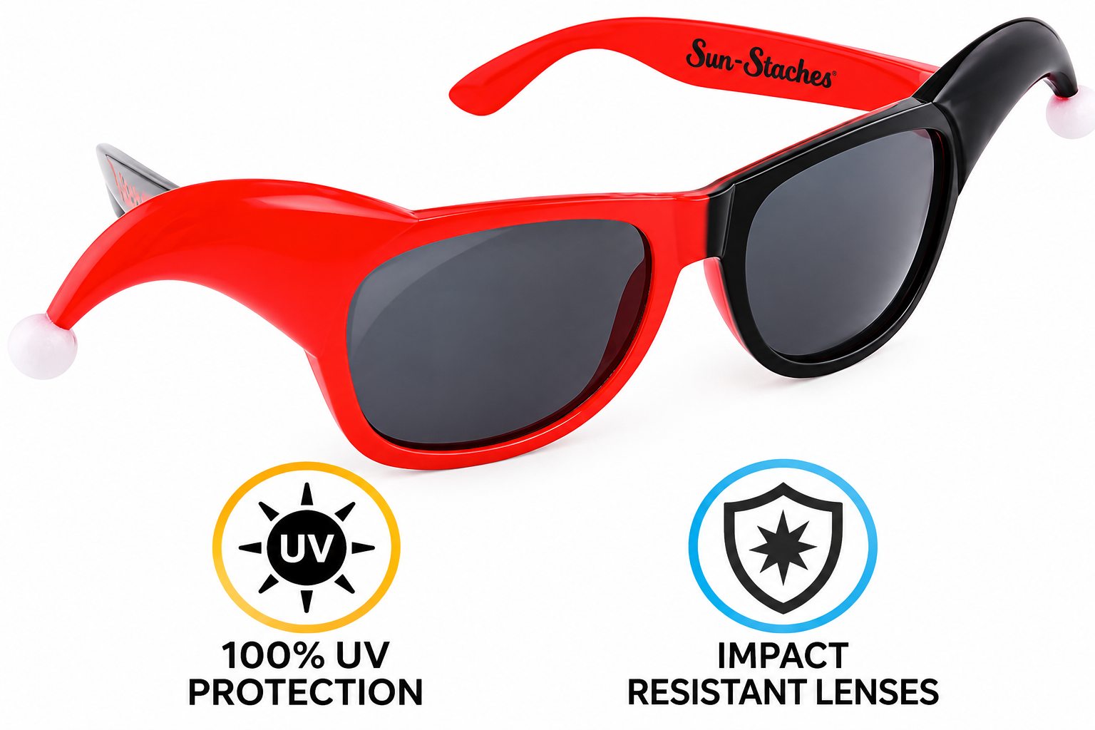 DC Comics Harley Quinn red and black jester costume sunglasses