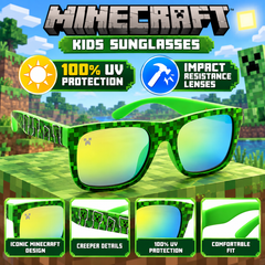 Minecraft Green Creeper kids sunglasses with pixel design