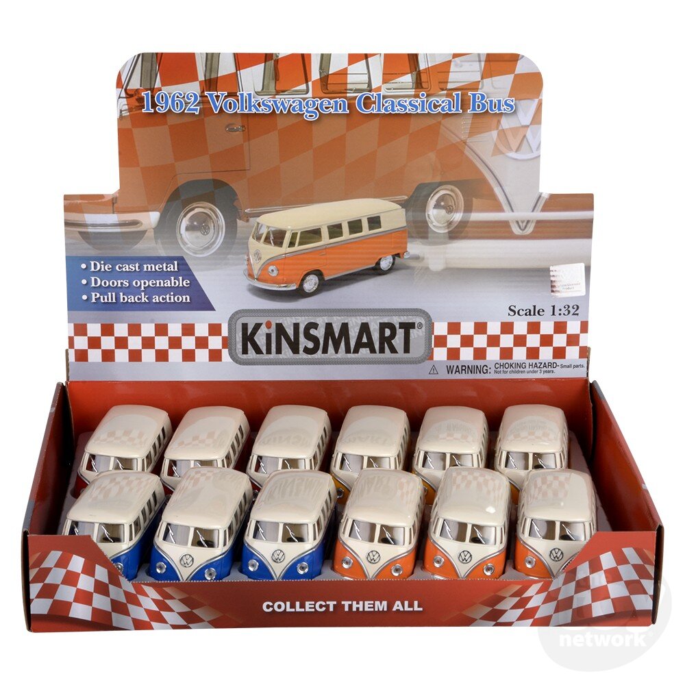 The Toy Network 5 Inch Die Cast Pull Back 1962 VW Classic Bus 1 Piece Random Color