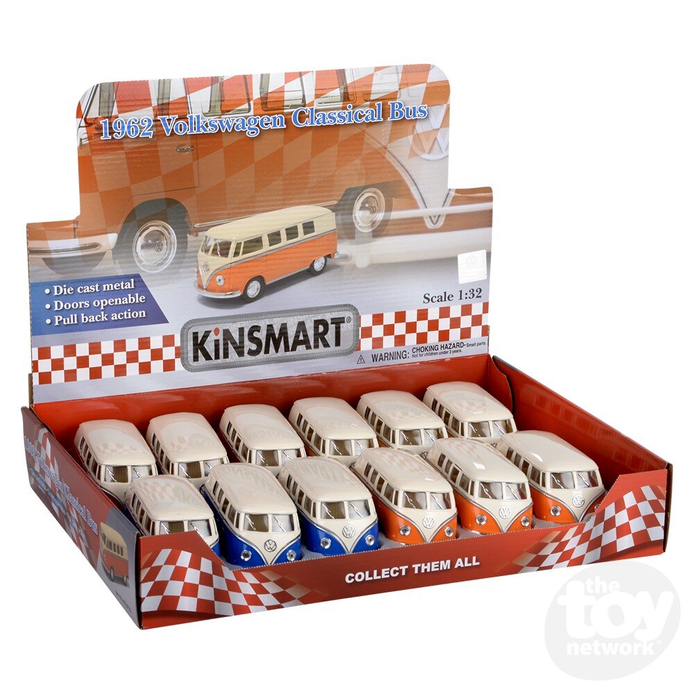 The Toy Network 5 Inch Die Cast Pull Back 1962 VW Classic Bus 1 Piece Random Color