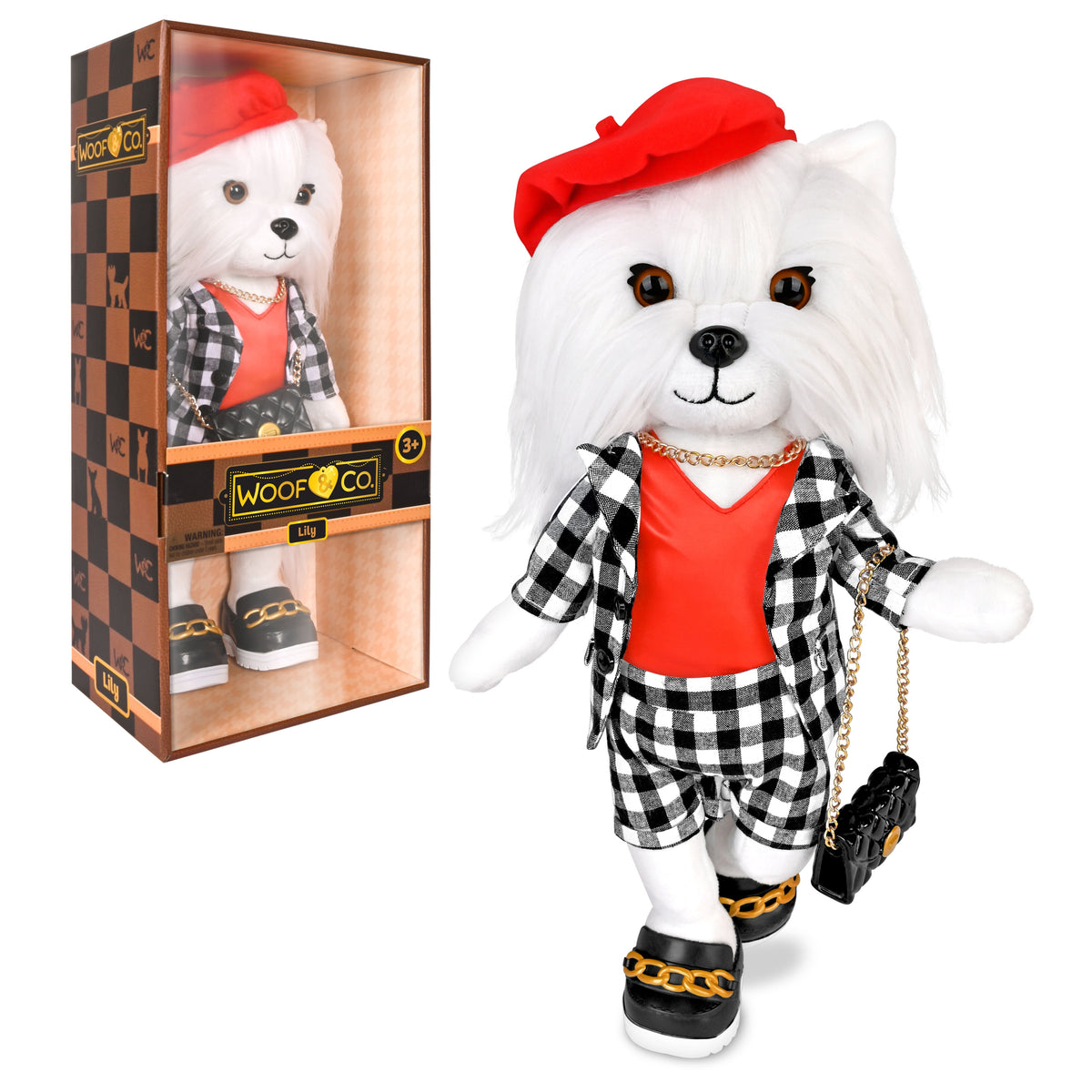 Woof & Co 15-inch Fashion Doll – Lily The Poseable Plush Shih Tzu with Removable Outfit & Accessories, Children Ages 3+