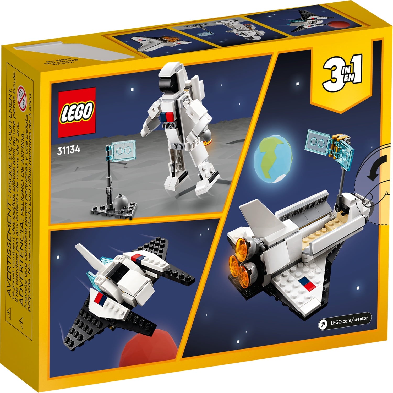LEGO Creator 3 in 1 Space Shuttle Building Toy for Kids, Creative Gift Idea for Boys and Girls Ages 6 and Up, Build and Rebuild this Space Shuttle Toy into an Astronaut Figure or a Spaceship, 31134