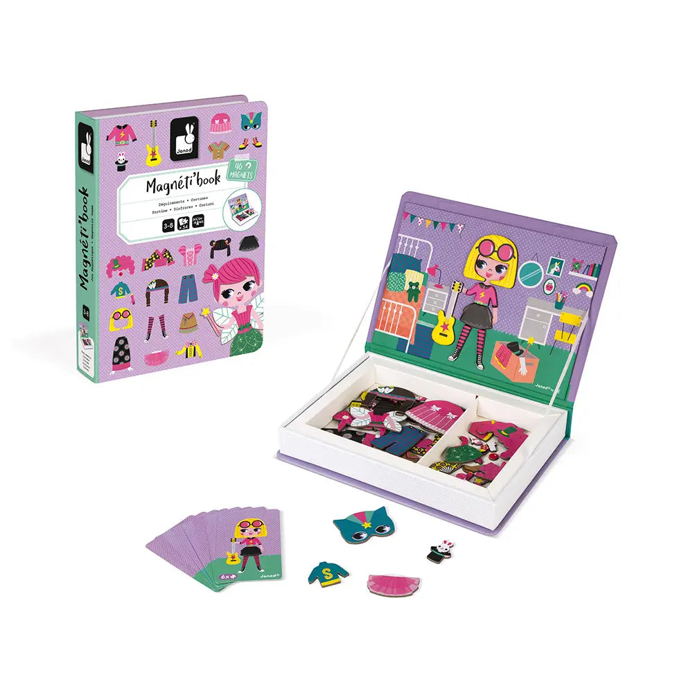 Janod Girl's Costumes Magneti'Book magnetic dress-up game with 46 magnets and 8 model cards