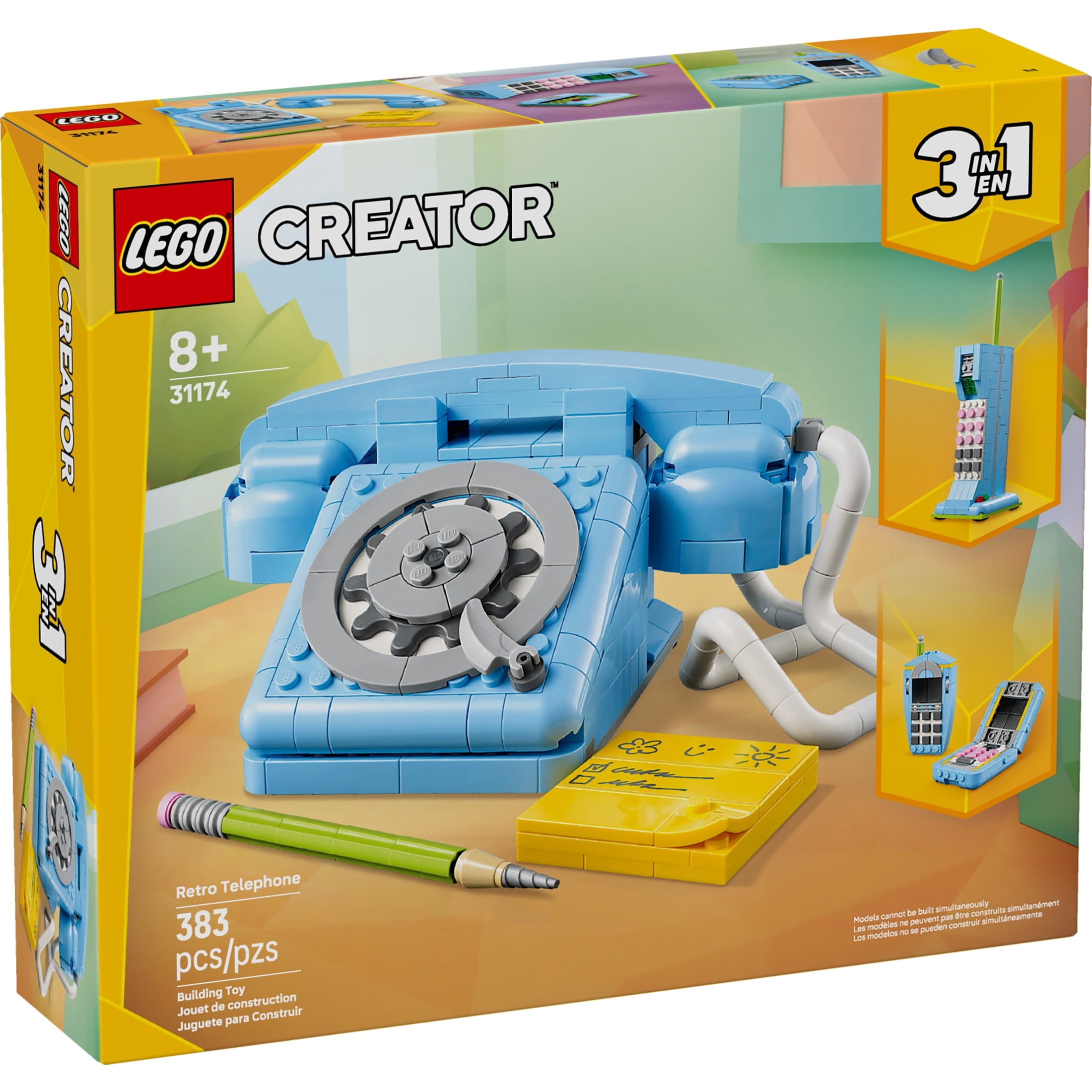LEGO Creator 3 in 1 Retro Telephone Building Toy - Home Decor for Bedroom or Kids Room - Kids Toy for Girls & Boys, Ages 8+ - Gifts for Birthdays - 31174