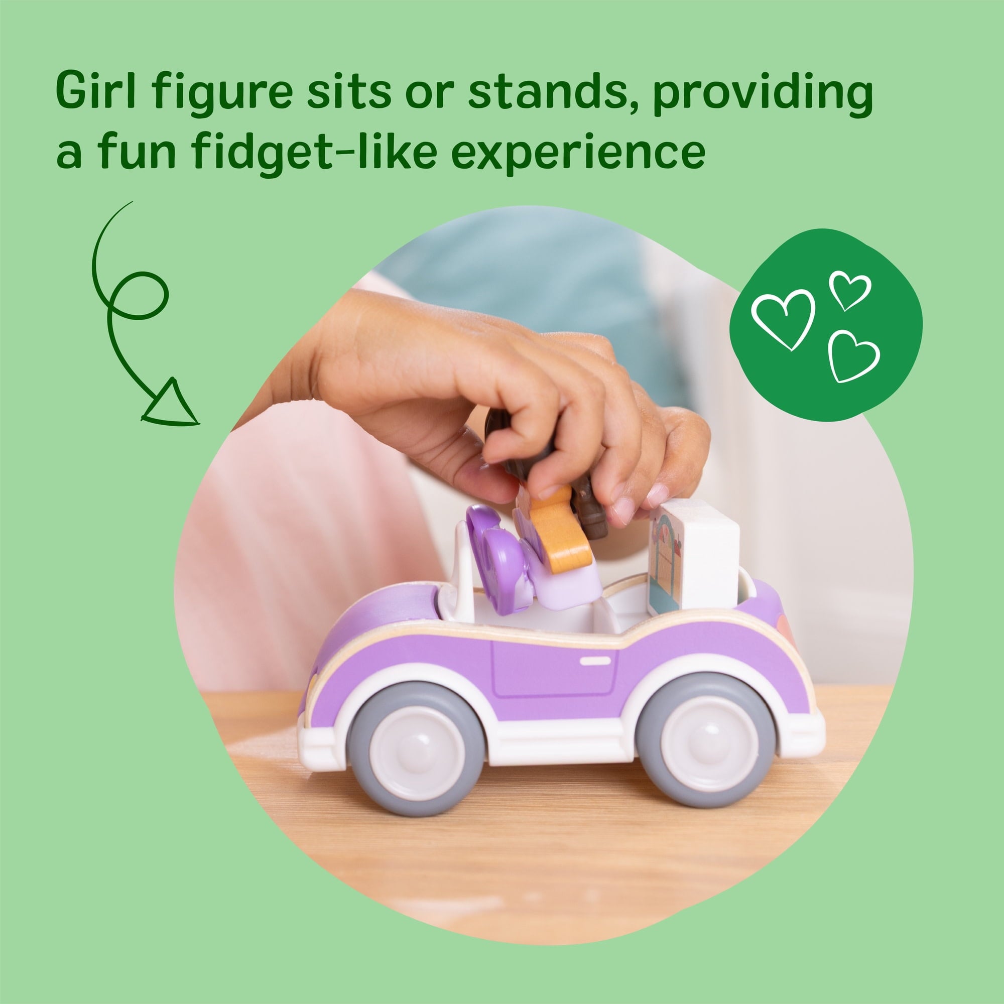 Melissa & Doug Cheery Lane Vehicle and Girl Figure, Wooden Toy Convertible Car Playset - For Ages 2+ - FSC Certified