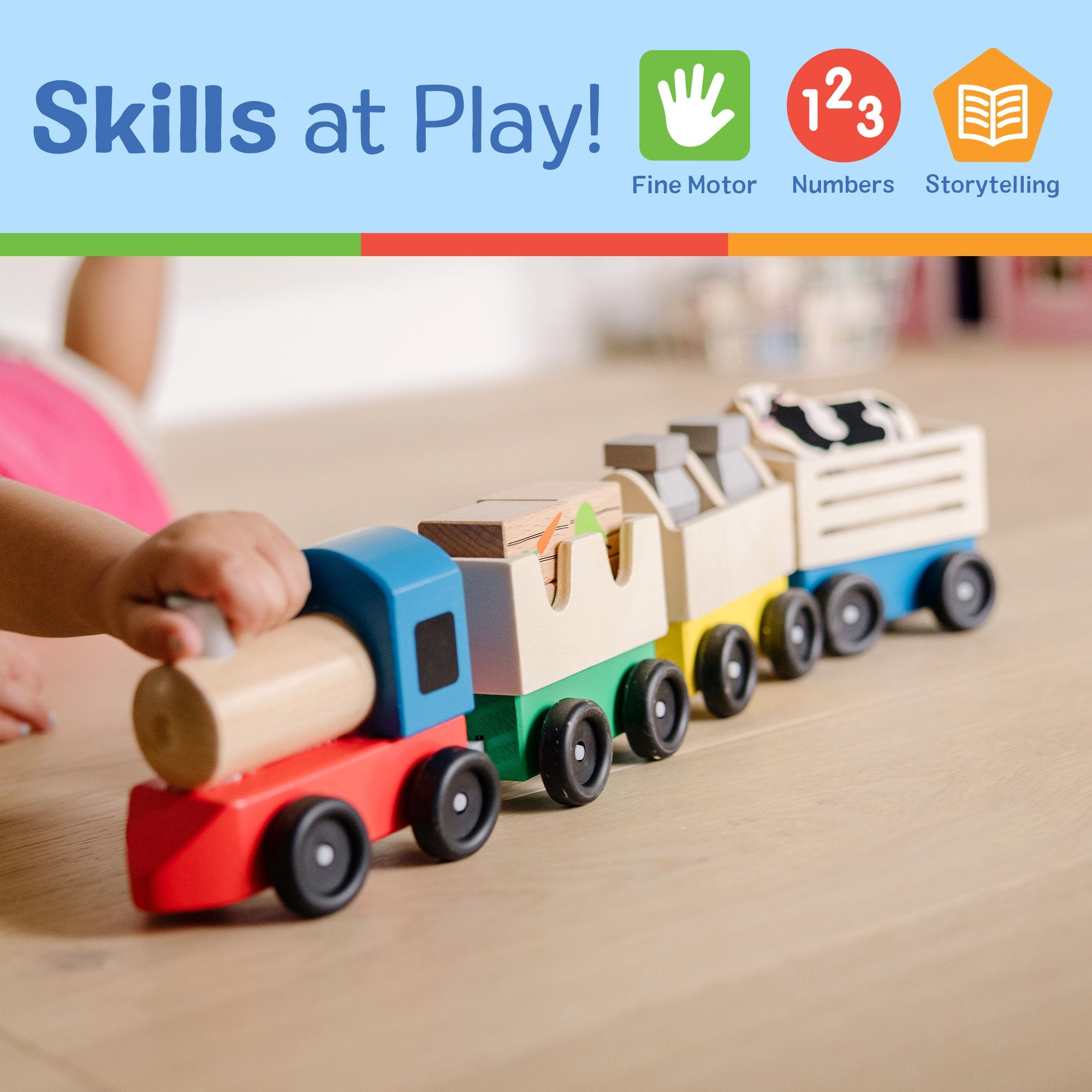 Melissa & Doug Wooden Farm Train Set with 3 Linking Cars