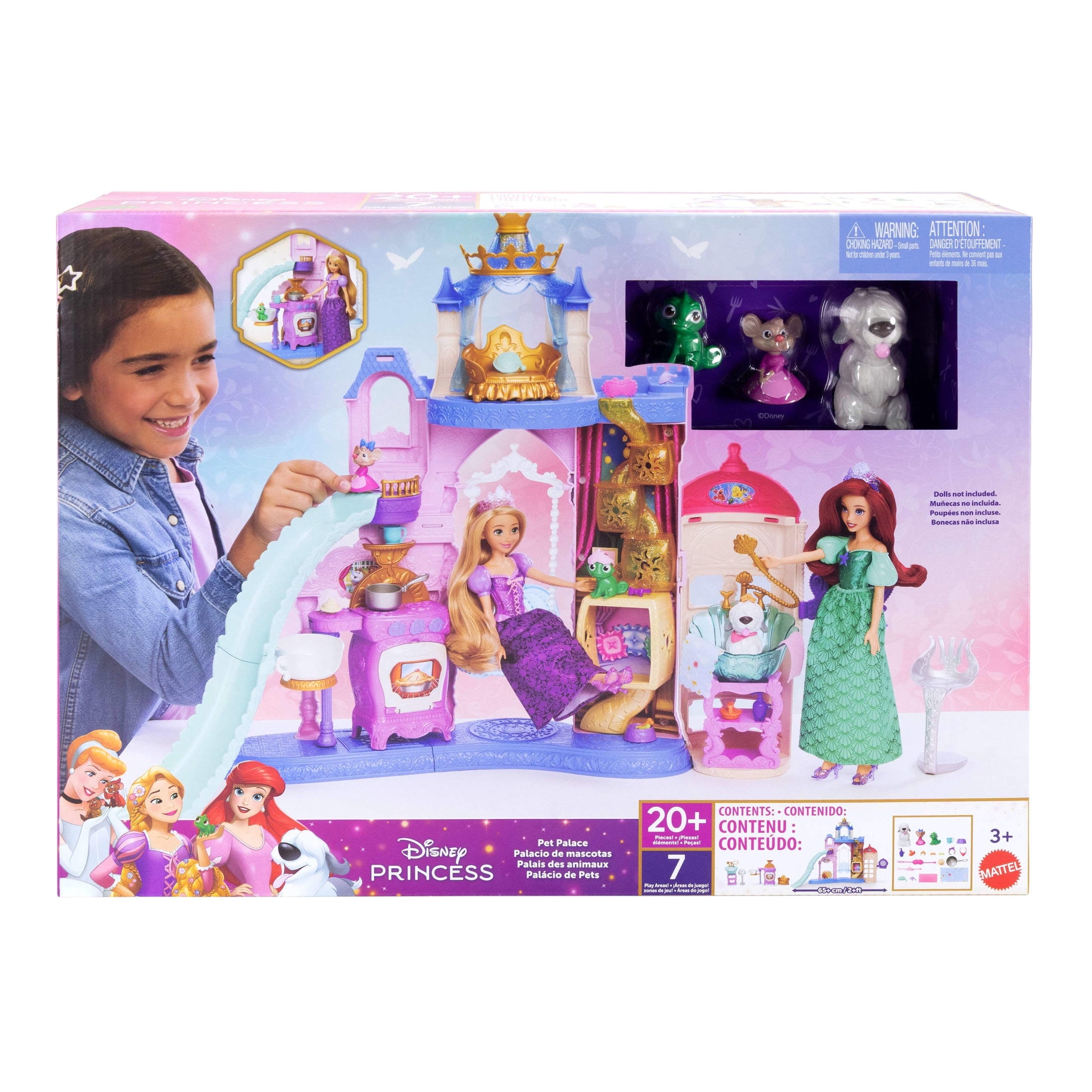 Disney Princess Pet Palace Doll Playset with 7 Play Areas, 3 Animal Friends & 20+ Furniture & Accessories