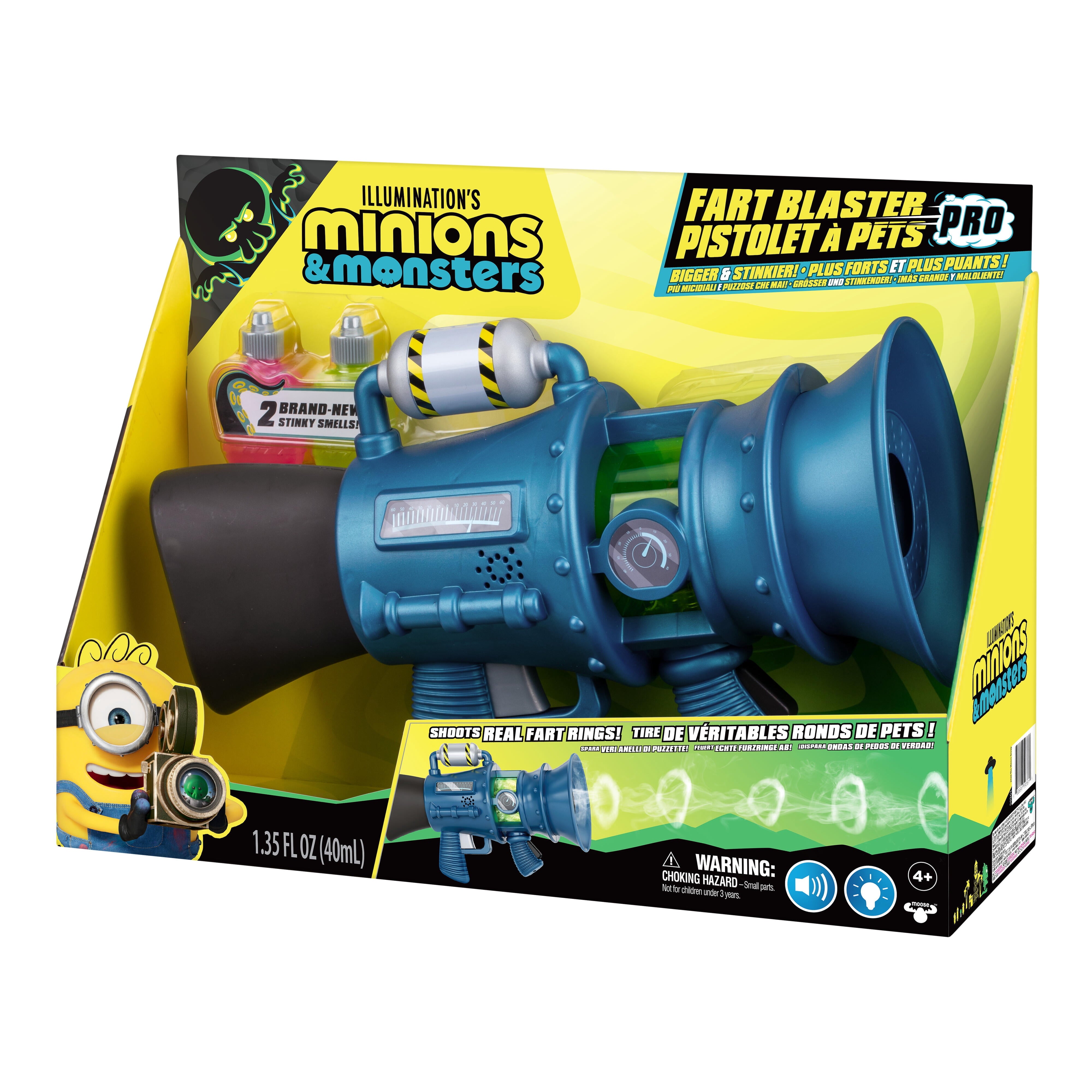 Minions & Monsters Fart Blaster Pro with 8 Stink Settings, Shoots Stinky Fart Rings up to 6' Away Includes 2 Different Scented Fart Formulas , Ages 4+