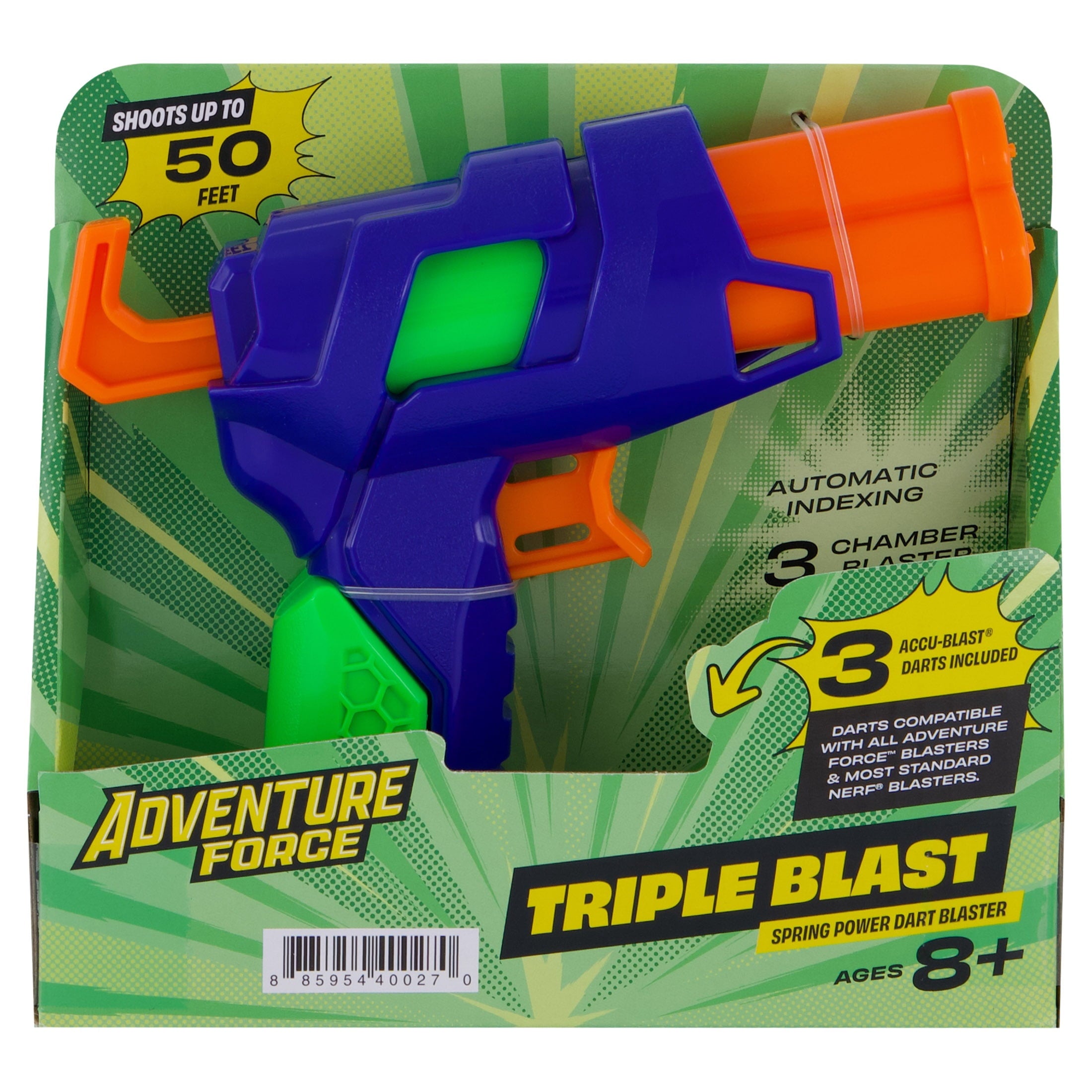 Adventure Force Triple Blast Spring Power Foam Dart Blaster, 4 Pieces