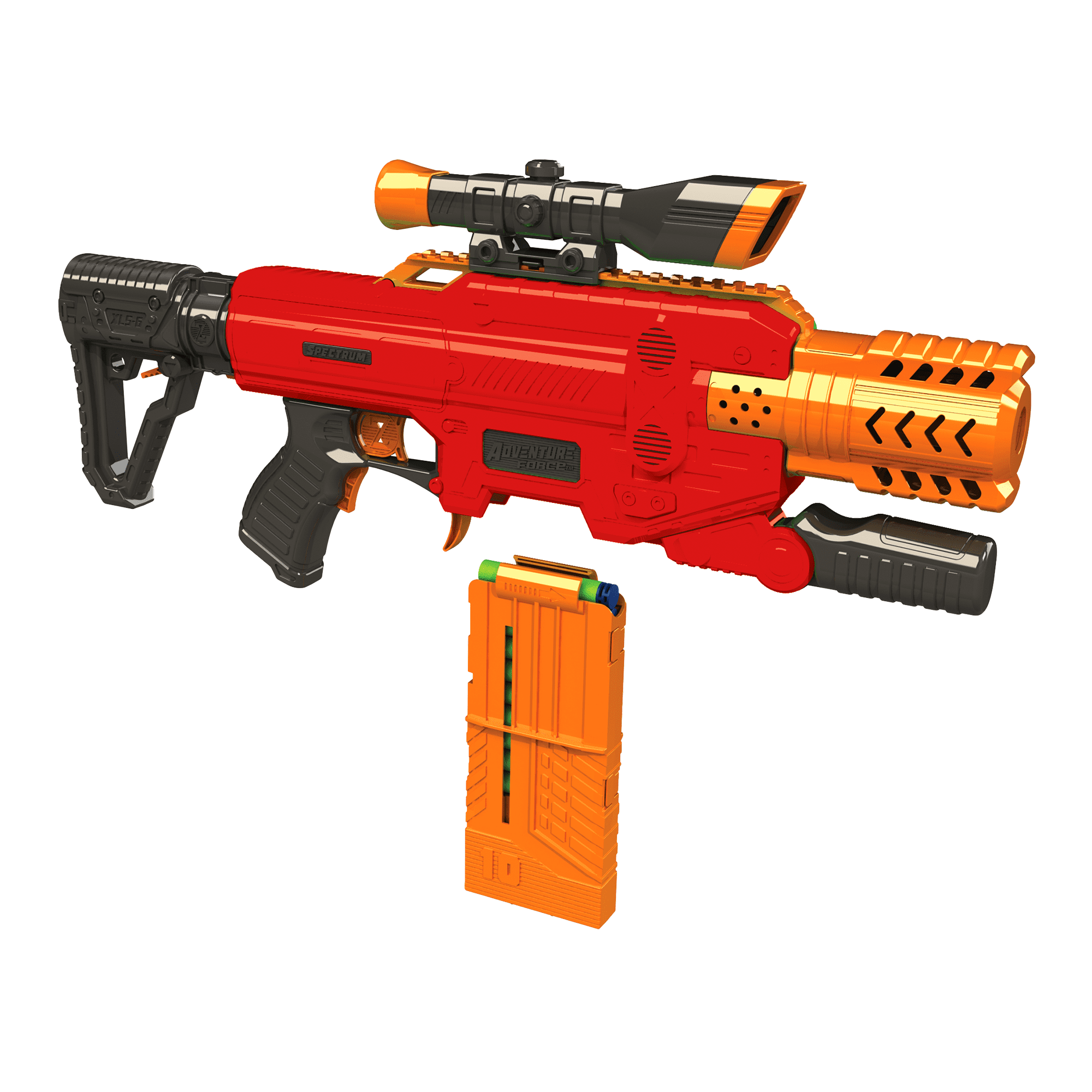 Adventure Force Spectrum, Motorized Clip-Fed Semi-Auto Blaster with 10 Round Universal Ammo Clip and 10 Waffle Tip Darts Compatible with Most Standard Full-Length NERF Elite and XShot Darts