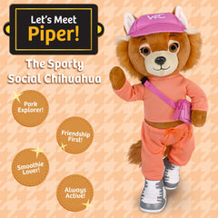 Woof & Co 15-inch Fashion Doll – Piper The Poseable Plush Chihuahua with Removable Outfit & Accessories, Children Ages 3+