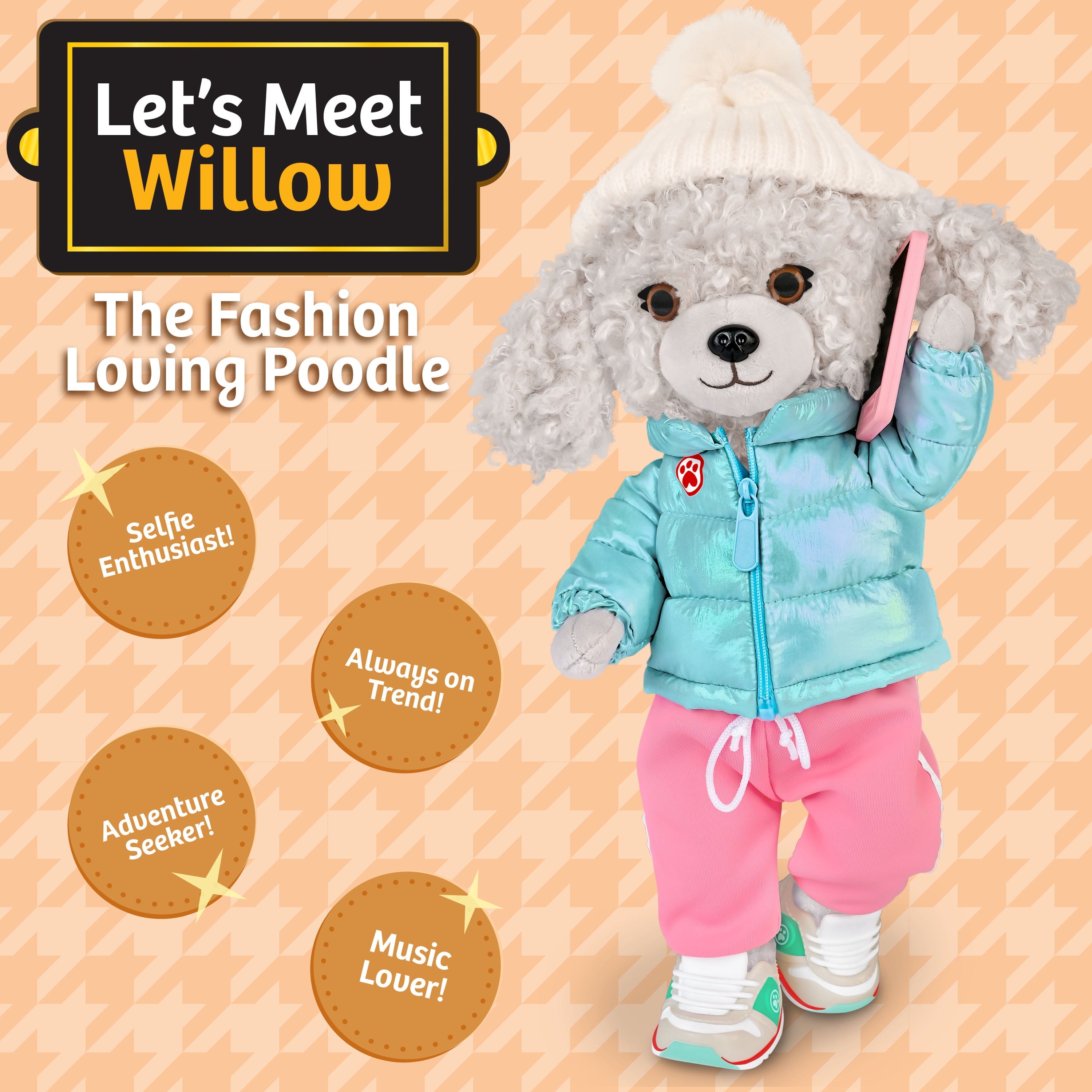 Woof & Co 15-inch Fashion Doll – Willow The Poseable Plush Poodle&nbsp;with Removable Outfit & Accessories, Children Ages 3+