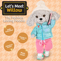 Woof & Co 15-inch Fashion Doll – Willow The Poseable Plush Poodle&nbsp;with Removable Outfit & Accessories, Children Ages 3+