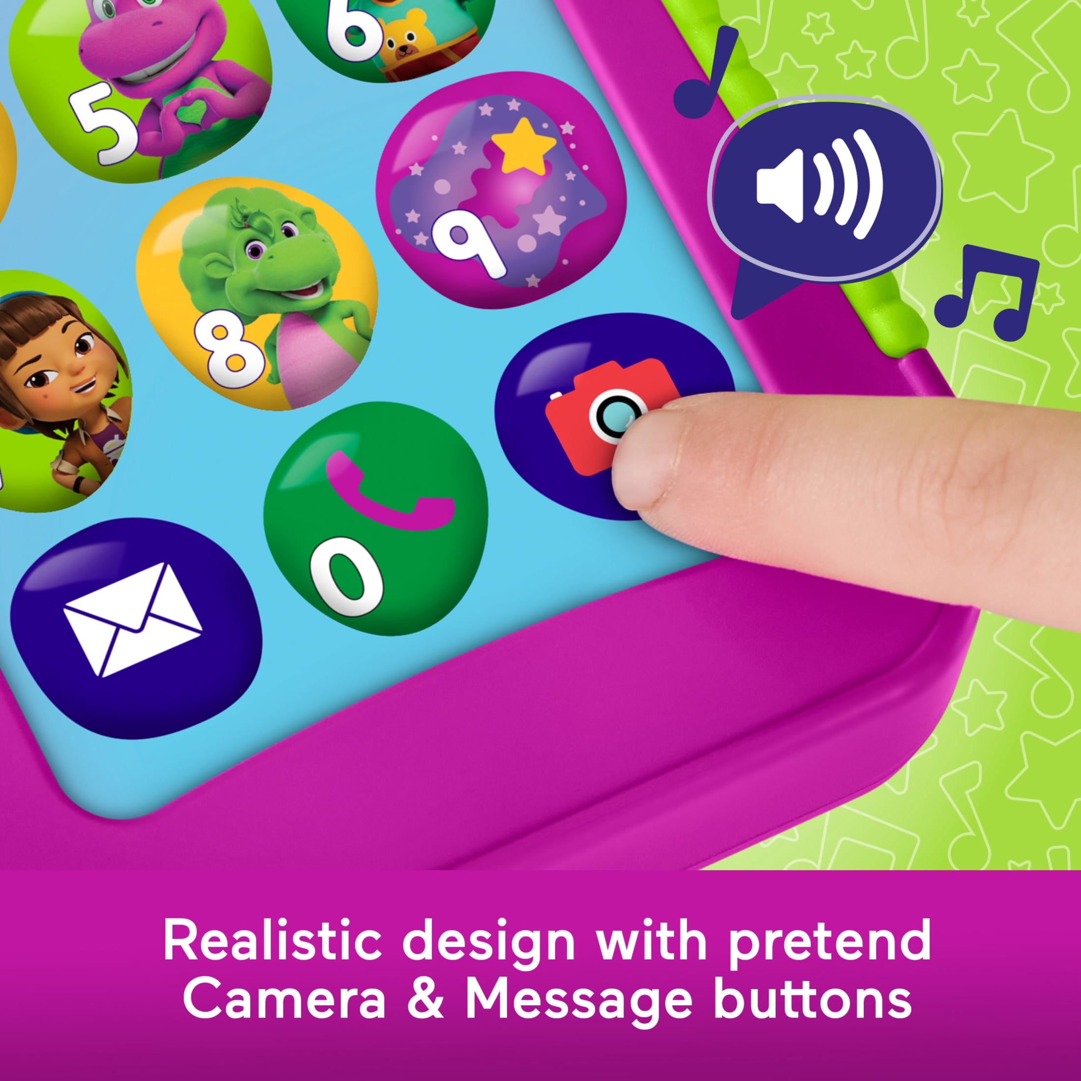 Fisher-Price Barney’s World Hey Barney Phone Musical Toddler Toy with Lights for Kids, Multilanguage Version