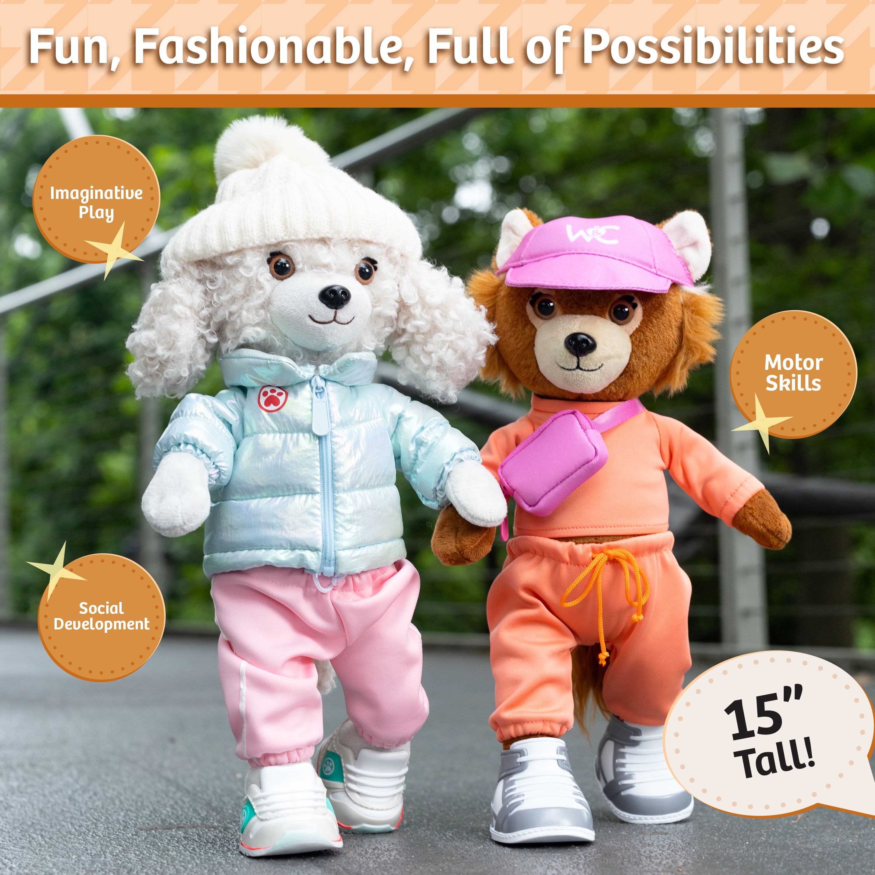 Woof & Co 15-inch Fashion Doll – Willow The Poseable Plush Poodle&nbsp;with Removable Outfit & Accessories, Children Ages 3+