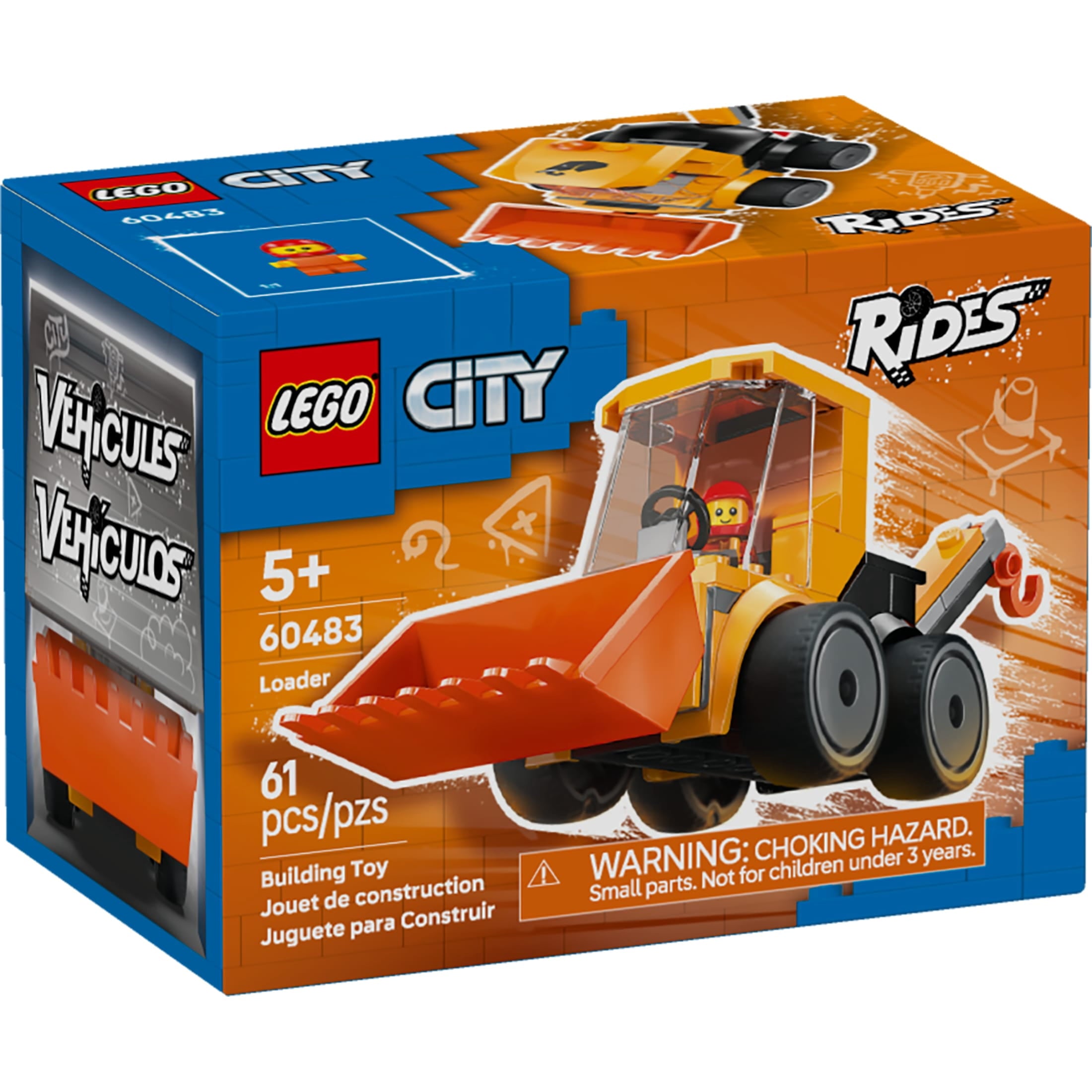 LEGO City Rides – Construction Loader Building Toy for Kids - Pretend Play Set for Boys & Girls, Ages 5+ - Construction Toy W/Backhoe, Loader Bucket, & Minifigure - Gift Idea for Birthdays - 60483