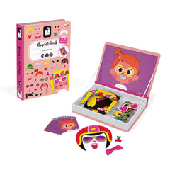 Janod Girl's Crazy Faces Magneti'Book magnetic game with 55 magnets and 10 model cards