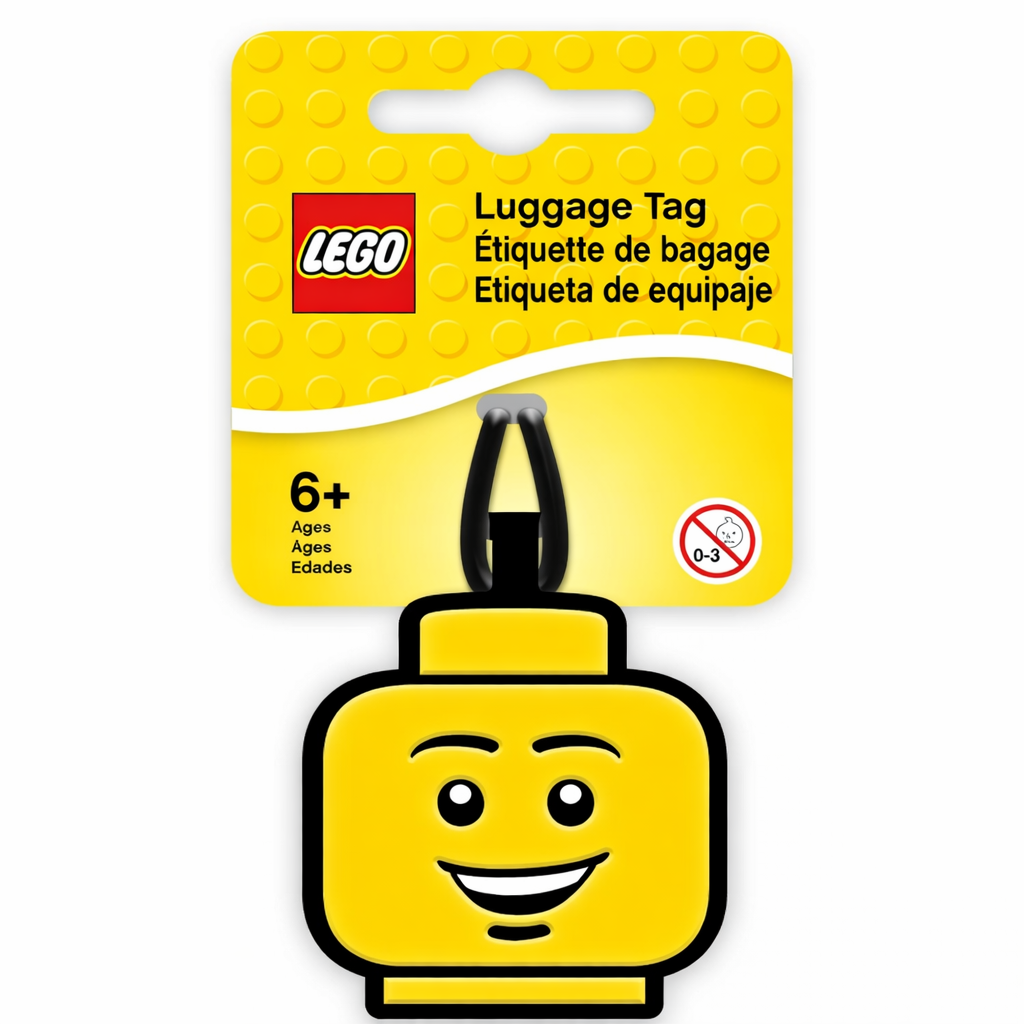 LEGO classic minifigure head yellow smiling face luggage tag