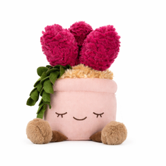 Pink succulent plush toy with soft fabric pot and smiling face
