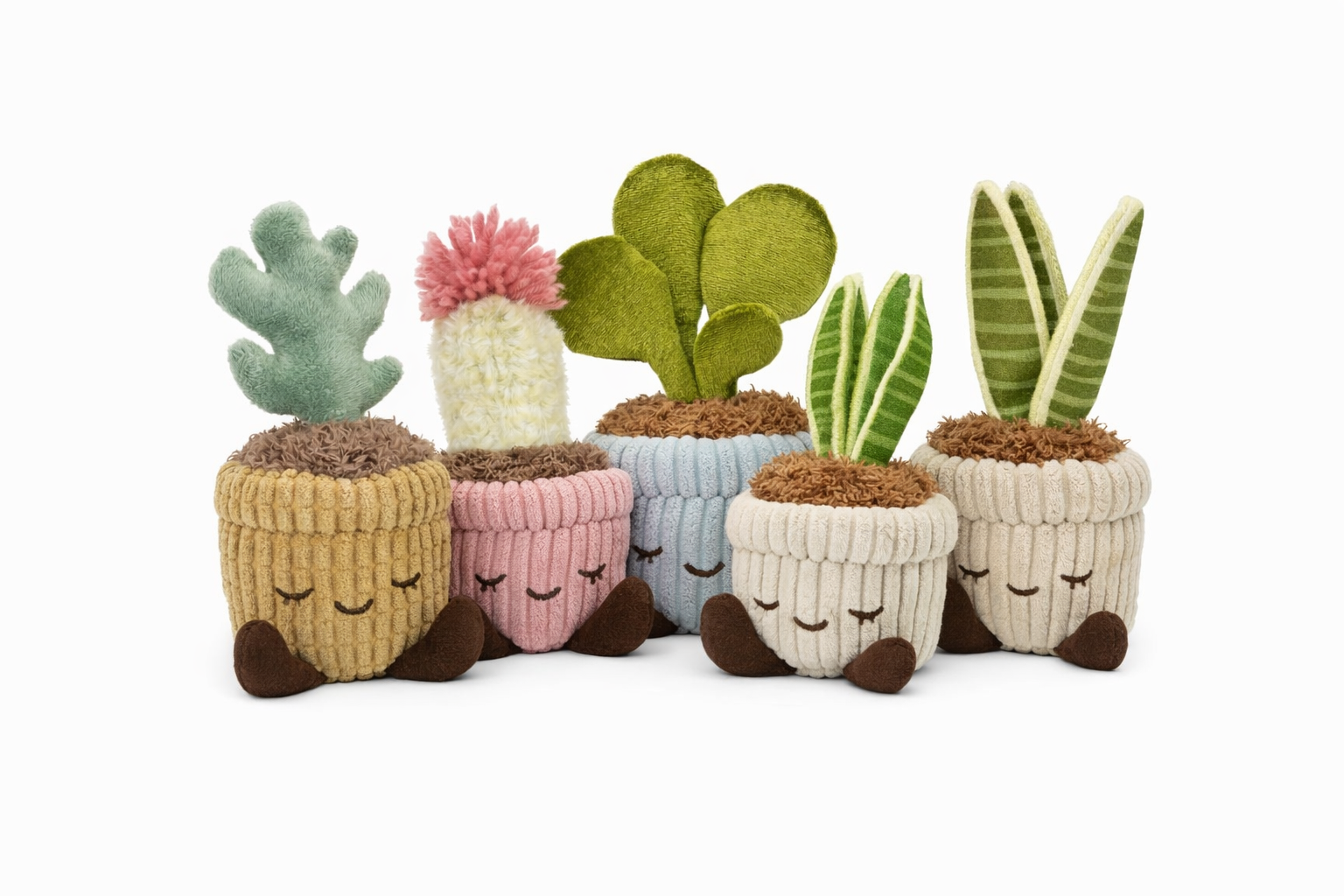 Greenhouse Corduroy Leaf Plant 6-Inch Plush Toy – Soft Potted Plant Plush with Cute Smiling Face