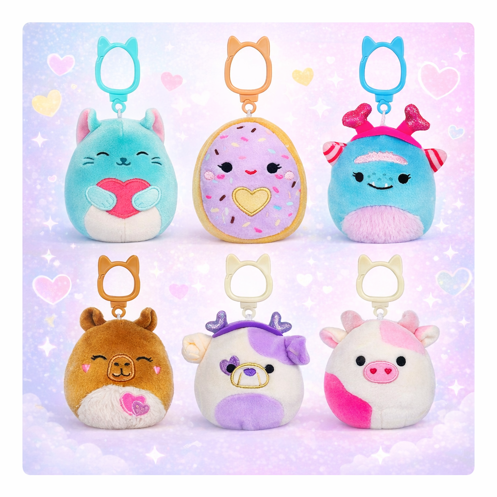 Squishmallows Val26 Cat Clip Plush Toy – Soft Valentine’s Day Clip-On Plush, Assorted Styles