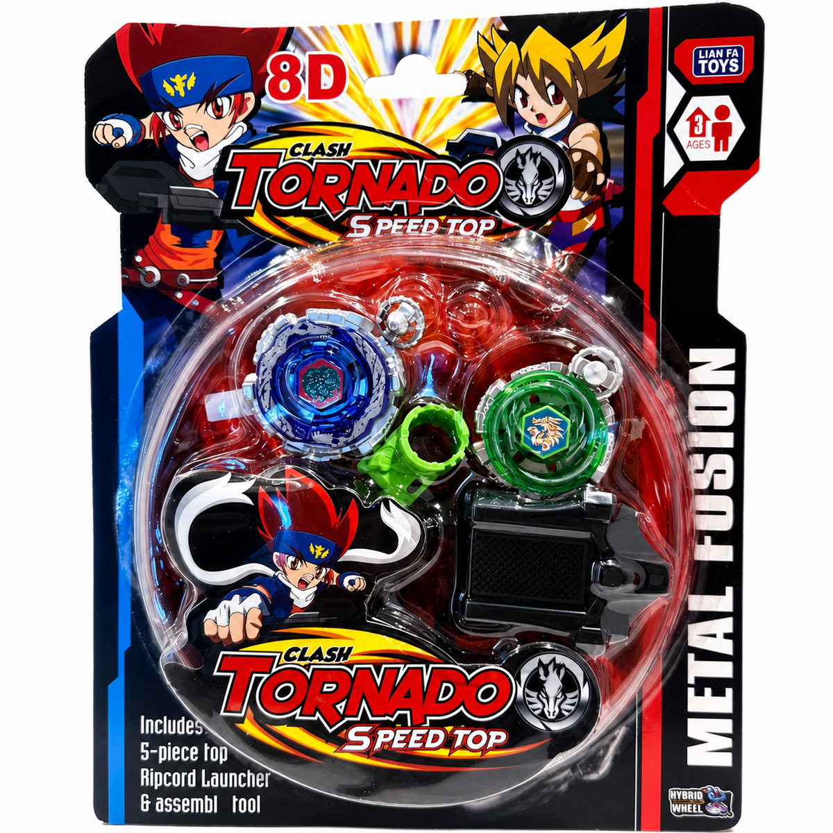 2 Bey LED Light Clash Tornado Metal Fusion 8D Beyblade Battle Set