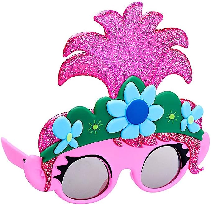 Trolls Poppy pink character costume sunglasses with flower crown