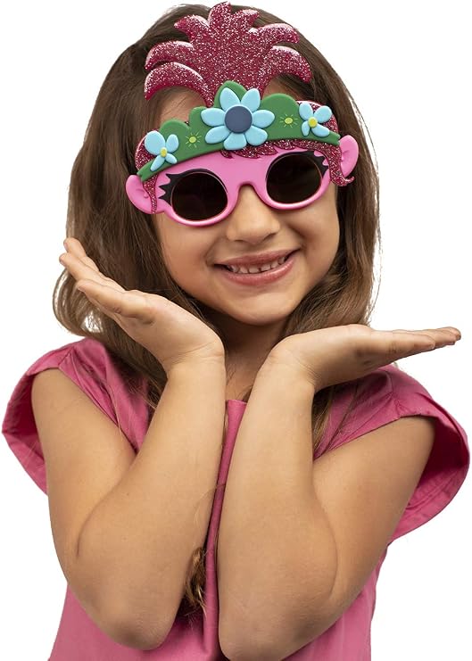 Trolls Poppy pink character costume sunglasses with flower crown
