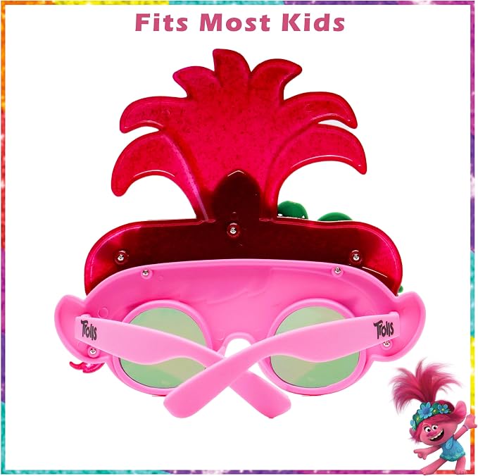 Trolls Poppy pink character costume sunglasses with flower crown